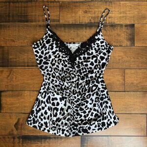 leopard print y2k lace trim cami top cache